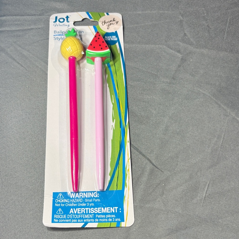 Jot Fruit Top Ballpoint Pen Pair Pineapple Watermelon